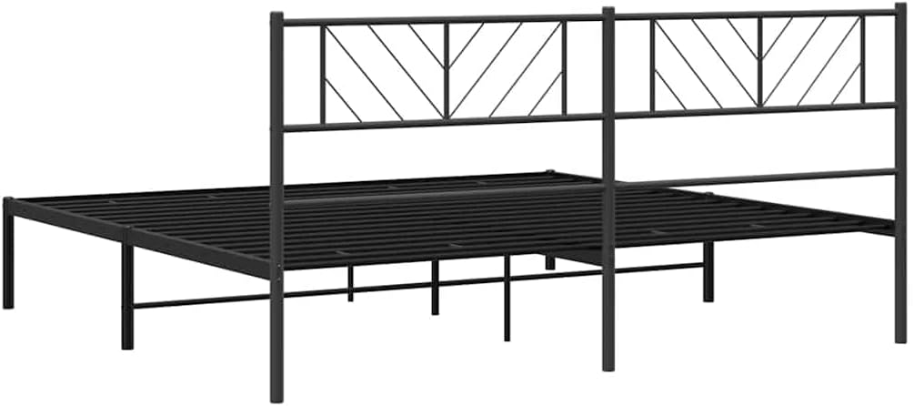 vidaXL Metal Bed Frame Black Powder-Coated Steel Double Metal Bed Frame