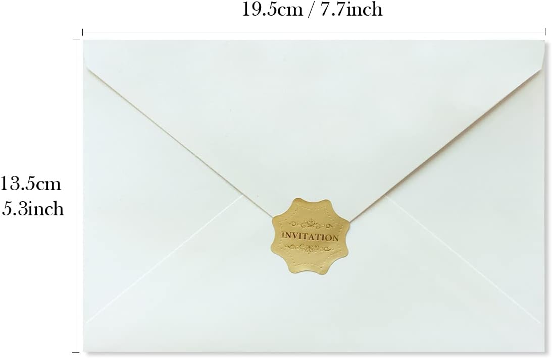 50PCS A7 Glitter Envelopes with Adhesive Self-Sealing, 5.3 x 7.7 inches Pearlescent Envelopes Perfect for 5'' x 7'' Weddings Invitation (Pearl Ivory + Champagne Gold Glitter Liner)