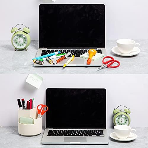 Desk Pen Holder, 3 Slots 360-Degree Spinning Organizer, Desktop Storage for Office, School, Art Supply, Kids - White 3