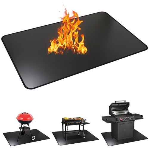 Image of Vsvgmoq 60 x 40 Inches Under Grill Mats for Outdoor Grill, Double-Sided Fireproof, Oil/Waterproof, Heat Resistant Grilling Mat, Fire Pit/Fireplace, Portable BBQ Protector for Decks, Lawns and Patios