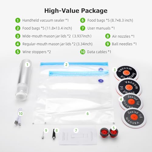 Image of INKBIRD Handheld Vacuum Sealer INK-KZ-100, Multi-Purpose Vacuum Sealer with 4 Mason Jar Lids, One-Touch Operation, Kitchen Essentials for Food, Wine, Meat, Fruits