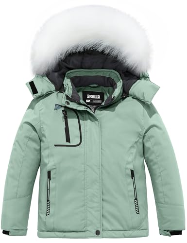 Skieer Girl's Waterproof Ski Jacket Breathable Outdoor Warm Snowboard Coat (Light Green,8)