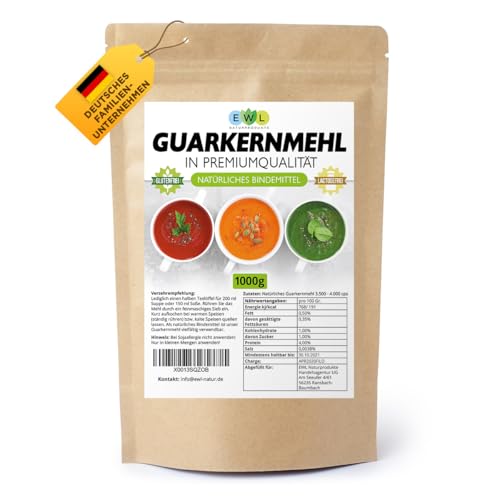 EWL Naturprodukte Guarkernmehl für Eis 1kg, Guar Gum Vegan und Glutenfrei, Bindemittel E 412 3.500 cps, in Deutschland kontrolliert und abgefüllt