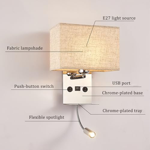 Luz de lectura con puerto USB e interruptores dobles para dormitorio 3