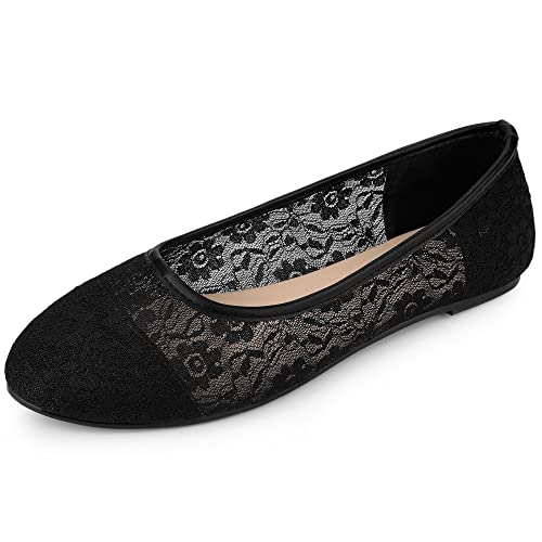 Allegra K Women's Lace Mesh Floral Round Toe Slip on Breathable Ballet Flats