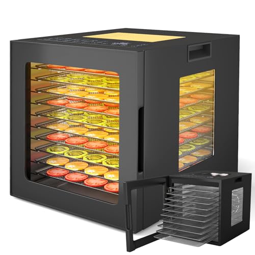 RELAX4LIFE Déshydrateur Alimentaire avec 10 Plateaux, Minuterie de 24 Heures et Température de 35-75℃, Déshydrateur en Acier Inoxydable pour Fruits, Légumes, Viande (33x40x36cm)