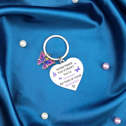 Purple Gifts for Women Birthday Inspirational Butterfly Gift for Girls Womens Mothers Day Motivational Encouragement Gifts Sometimes You Forget You're Awesome Little Reminder Keychain Teens Adults