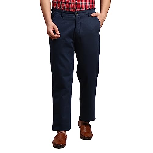 Image of Colorplus Men's Cotton Blend Solid Piece Dyed Pattern Tailored Fit Flat Front Casual Trouser