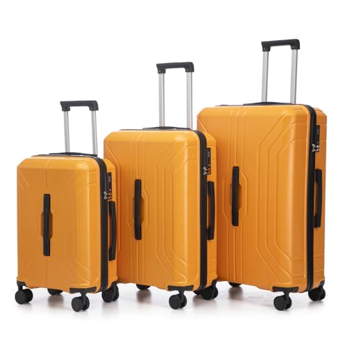 ABS Spinner Wheel Luggage Set 20 24 28 Inch 3-Piece Carry On Suitcase with TSA Combination Lock Black Orange (Black+Orange + ABS)