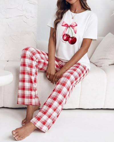 Image of CHICME Womens Pajamas Sets 2 Piece Short Sleeve Lounge Set Printed Loose Pants Pj Sets Loungewear Set