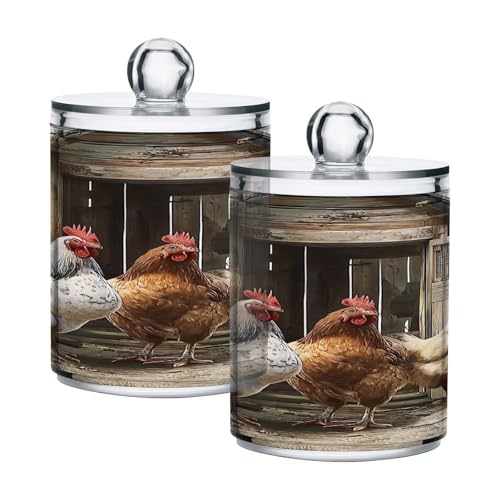 WEVIBOFU Acrylic Plastic Clear Jar with Lid, Rooster Hen House Chicken Airtight Storage Jar 2 Pack Kitchen Storage Containers for Cookie Snack Candy