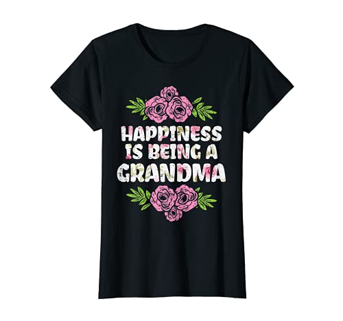 Femme Happiness Is Being Grandma Flowers Mothers Day Floral Women T-Shirt