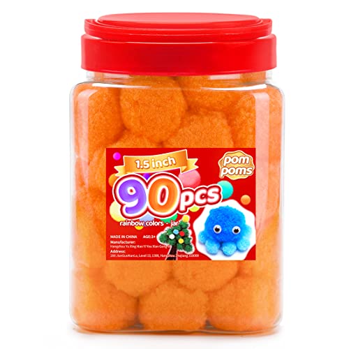 Image of Iooleem Large Pom Poms, 1.5 inch(4cm), 90pcs Orange, Large Size, Pom Poms for Arts and Crafts, Pom Pom Balls, Craft Supplies.