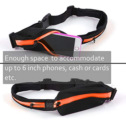 Running Belt Slim Wa ist Pocket Belt, Runners Belt Fanny Pack with 2 Expandable Pockets for Men and Women , Sweatproof Mobile Phone Pouch Bag, for Hiking Jogging Cycling and for 6 inches smartphone
