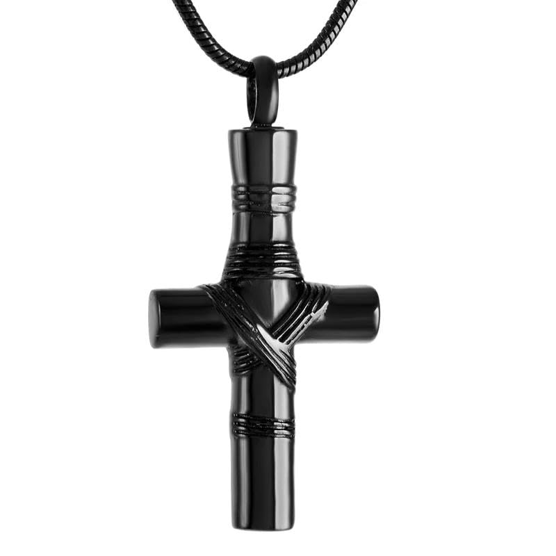 Bijoux de style simple d'exception : pendentif crémation inox noir Croix Dieu me bénisse