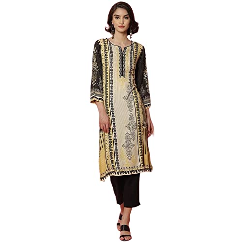 Image of BIBA Women White Viscose Printed Kurta