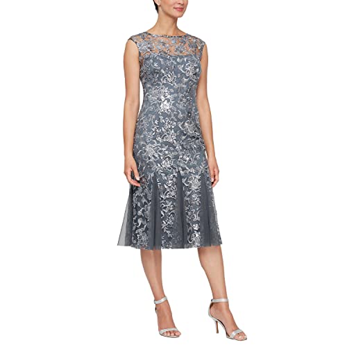 Image of Alex Evenings Women's Short Embroidered Cocktail Dress, Wedding Guest (Petite and Regular Sizes)