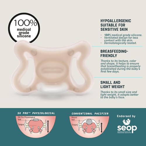 Image of Suavinex Zero Zero Silicone Baby Pacifier w /SX Pro Physiological Pacifier Nipple, (0-6m), 2Pk Fair | SX Pro Physiological Canister, Hypoallergenic, Suitable for Sensitive Skin, Breastfeeding Compatible, Fair