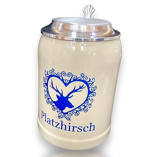 Gravuren Feller Bierkrug Platzhirsch mit Zinndeckel -...