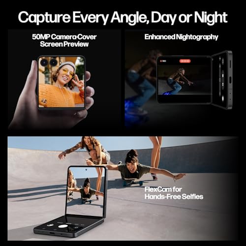 Image of Samsung Galaxy Z Flip7 Cell Phones, Unlocked Android 256GB, AI Foldable Smartphone with FlexCam, 6.9 inch AMOLED, Triple Camera, International Model 2025, Jet Black, Bundle Wireless Charger & Clear Case