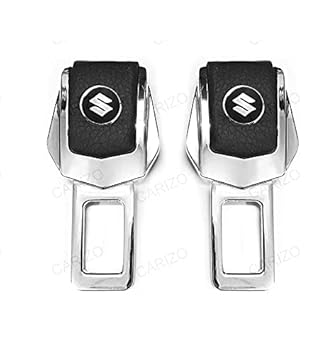 CARIZO Car Seat Belt Clip | Universal Car Seat Belt | Silencer Metal Tongue | Seat Belt Buckle | Auto Metal Seat | Pack of 2 | Black and Chrome | Compatible with Maruti Suzuki