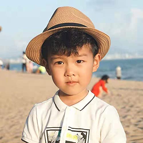 Kids Floppy Straw Fedora Sun-Hat Foldable Summer Short Brim Beach Sun-Hat For Babyboys Girls Khaki #TOP5