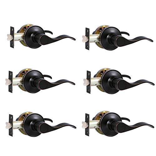 6 Pack Passage Door Levers Door Handle Sets Hall and Closet, Keyless Interior Door Handles, Oil Rubbed Bronze Finish Indoor Knob for Left or Right Handing