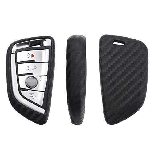 M.jvisun Soft Silicone Rubber Carbon Fiber Texture Cover Protector For Bmw Key Fob, Car Remote Key Fob Case For Bmw 2-Series 3 5 6 7 Series M5 X1 X2 X3 X5 X5M X6 X6M - Black - Weave Keychain #TOP2