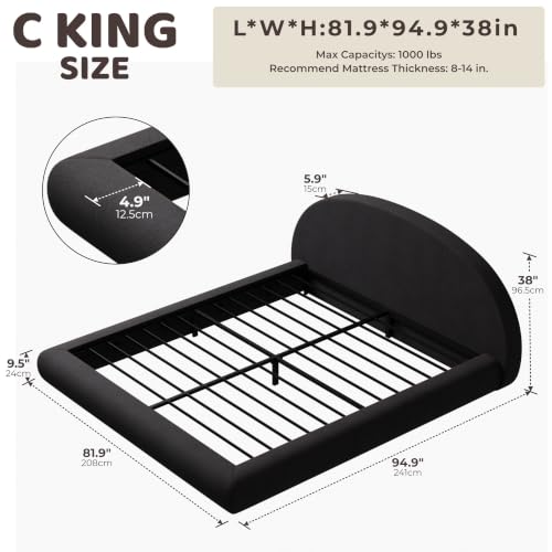 Image of RECCI AirFrame Half-Moon Upholstered California King Platform Bed Frame | Velvet Curved Arched Base, 6-Inch Thickness Headboard, 5 Inch Fully Round Cushioned Foam, No Box Spring Needed, Easy Assembly