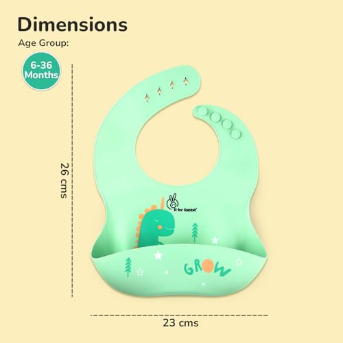 Image of R for Rabbit Safari Silicone Bib for Baby Food Feeding BPA Free, Adjustable Straps Waterproof Built-in Food Pocket Mess Free Ideal for Babies 6 to 36 Months