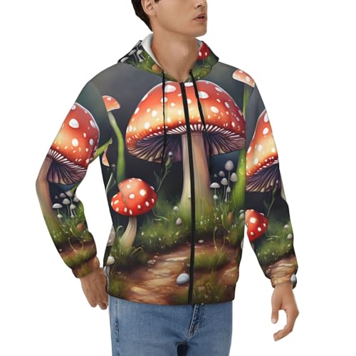 Sweat homme manches longues contre le vent avec capuche à cordon et motif champignon stylé