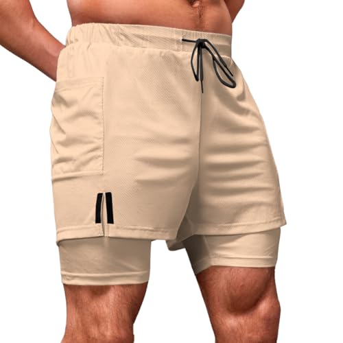 Kit 3 Short Treino Dry Fit Térmico 2 em 1 com Bolso para Celular e Porta-Toalha Calção Fitness Acade
