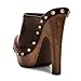 FSJ Women Closed Round Toe Mules Wooden Block High Heel Clogs Slip On Studded Platform Sandals Vintage Dress Slide Shoes Size 10 Brown