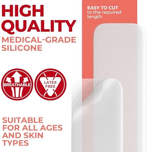 Medical Grade Silicone Scar Sheets - Transparent - 6pk (7”x1.6”) - Visible Difference on C-Section Scars - Reusable Silicone Sheets for Scars - Easy to Use C Section Scar Silicone Strips