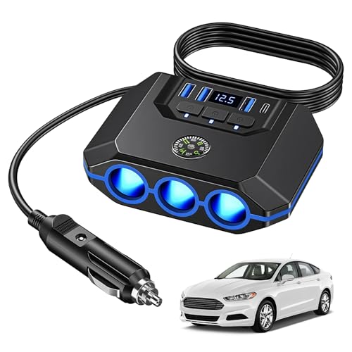Sporgo Cargador de coche para encendedor de cigarrillos: 120 W, toma de mechero de coche de 12 V, adaptador 7 en 1 con 3 enchufes y 4 puertos USB, divisor múltiple para GPS Dash Cam