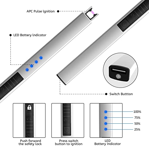 Miniatura 2 de Rouclo Mechero Eléctrico, Recargable Por Usb, Resistente Al Viento, Para Velas Y Estufa De Gas