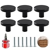 Set de 6 Boutons de Porte et de Meubles Ronds en Noir, Boutons de Tiroir en Aluminium Durable, Poignées de Cuisine et de Placard avec Vis et Tournevis Inclus pour Armoires et Commodes Modernes