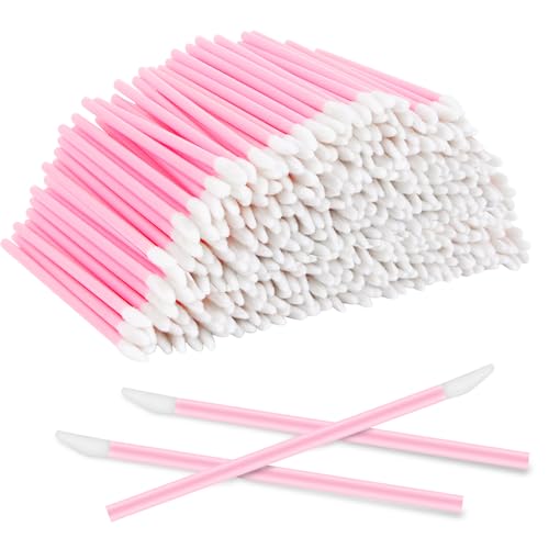 BQMEZRNUS 300pcs Disposable Pink Lip Brushes, Lipstick Applicators, Lip Gloss Wands, Concealer Brushes, Eyeshadow Applicator Tool