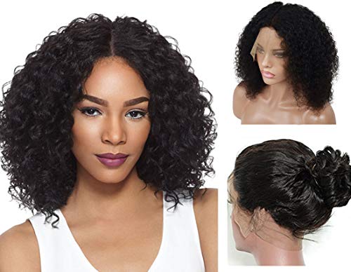 Curly 360 Lace Frontal Wigs Pre Plucked 130% Density Brazilian Virgin Human Hair with Baby Hair for Black Women Natural Color 12 inches by Veer