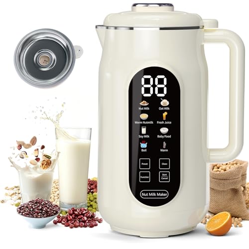 10 in 1 Nut Milk Maker Machine, 42oz IMD Screen Almond Milk Maker, Soy Milk Maker with Self-Cleaning, Delay Start, Keep Warm, Boil Water, Automatic Plant-Based Milk Blender for Soybean, Oat, Coconut