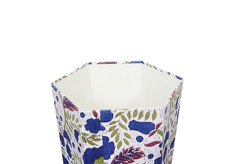 Image of Generic 3.3 Gallon Cotton Hand Block Printed Paper Waste Basket |Small Decorative Trash Can for Housewarming Gifts in Living Room, Bedroom, Bathroom | Eco-Friendly, Plastic-Free (1, WHITE BLUE GREEN)