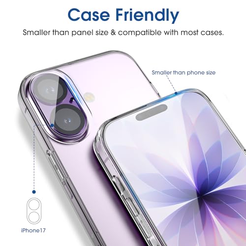 Image of amFilm OneTouch Screen Protector for iPhone 17 6.3'' 2025 + Camera Lens Protector | Auto-Alignment install | Bubble Free | 9H+ Military-Grade Tempered Glass | FHD Clarity | Case Friendly | 2+2 Pack
