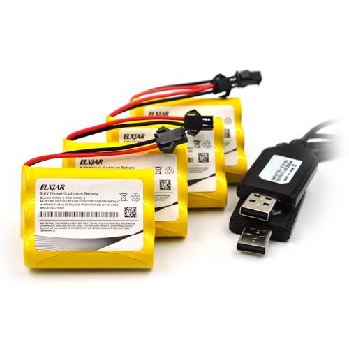 Coonyard (4-Pack) 3.6V 800mAh AA Ni-CD Battery Pack with SM-2P Plug and USB Charger for SY-E571 E571-003 Double E Excavator BEAURE RC Bulldozer Front Loader Toy Tractor