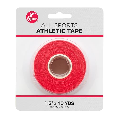 Image of Cramer Team Color Athletic Tape, 1.5 inch x 10 Yards Red, Easy Tear Sports Tape for Ankle, Wrist & Knee, Latex-Free Adhesive, Strong Support, Athletic Training Tape Roll