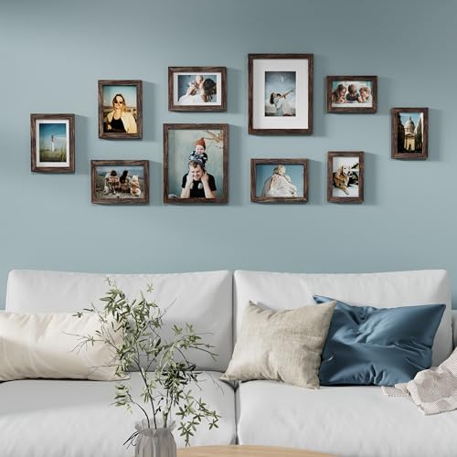Image of Vittanly 10 Pack Picture Frames Collage Wall Decor, Gallery Wall Frame Set for Wall or Tabletop Display, Engineered Wood and Shatter-resistant Plexiglass, Multi Sizes with 8x10, 5x7, 4x6 Frames, Brown