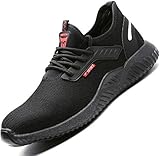 Atmungsaktiv UCAYALI Sicherheitsschuhe Herren Leicht Arbeitsschuhe Atmungsaktiv Stahlkappenschuhe Kevlar Sohle SchutzSchuhe mit Stahlkappe rutschfest Bequem Stylische(015 Schwarz, 47 EU)