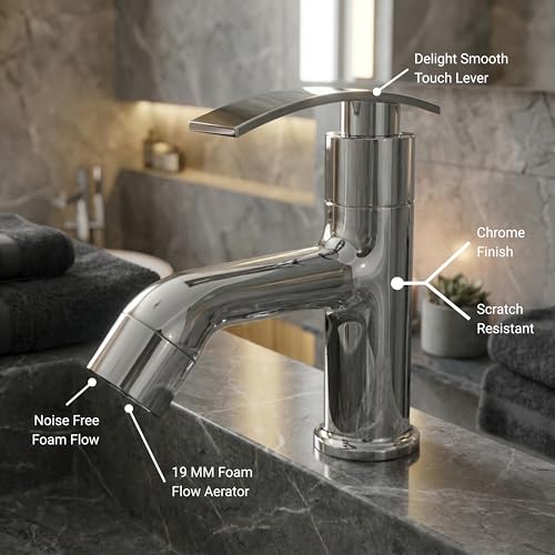 Image of GLOXY Premium Deck Mount Pillar Tap for Bathroom with Chrome Finished Delight Lever - Single Lever Wash Basin Tap for Bathroom, Gardens & Kitchen Sinks - 10 Years Warranty