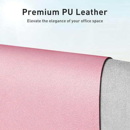 Image of Leather Desk Pad Protector, Mouse Pad, Office Mat, Non-Slip PU Leather Blotter, Laptop Pad, Waterproof Writing Pad for Office and Home (23.6 inch x 13.7 inch, Fairy Pink)