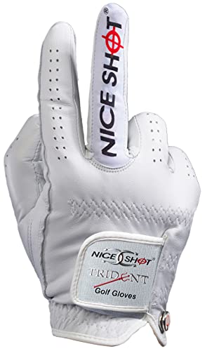 Nice Shot Trident Golf Glove With Power Grip Strips In Premium White Cabretta Leather Men's Left Hand - Cadet Medium/Large #TOP3