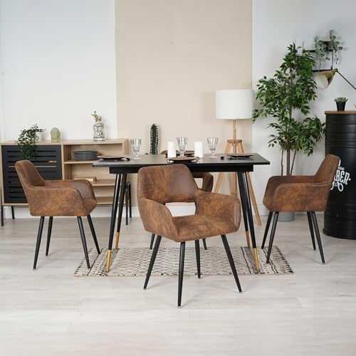 Mesa de comedor extensible marrón y negro con estructura de acero fuerte 2